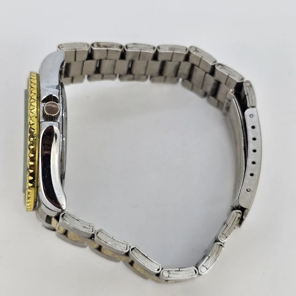 40MM Men's Watch Black Dial Two‎ Tone Bracelet Band 7.5
